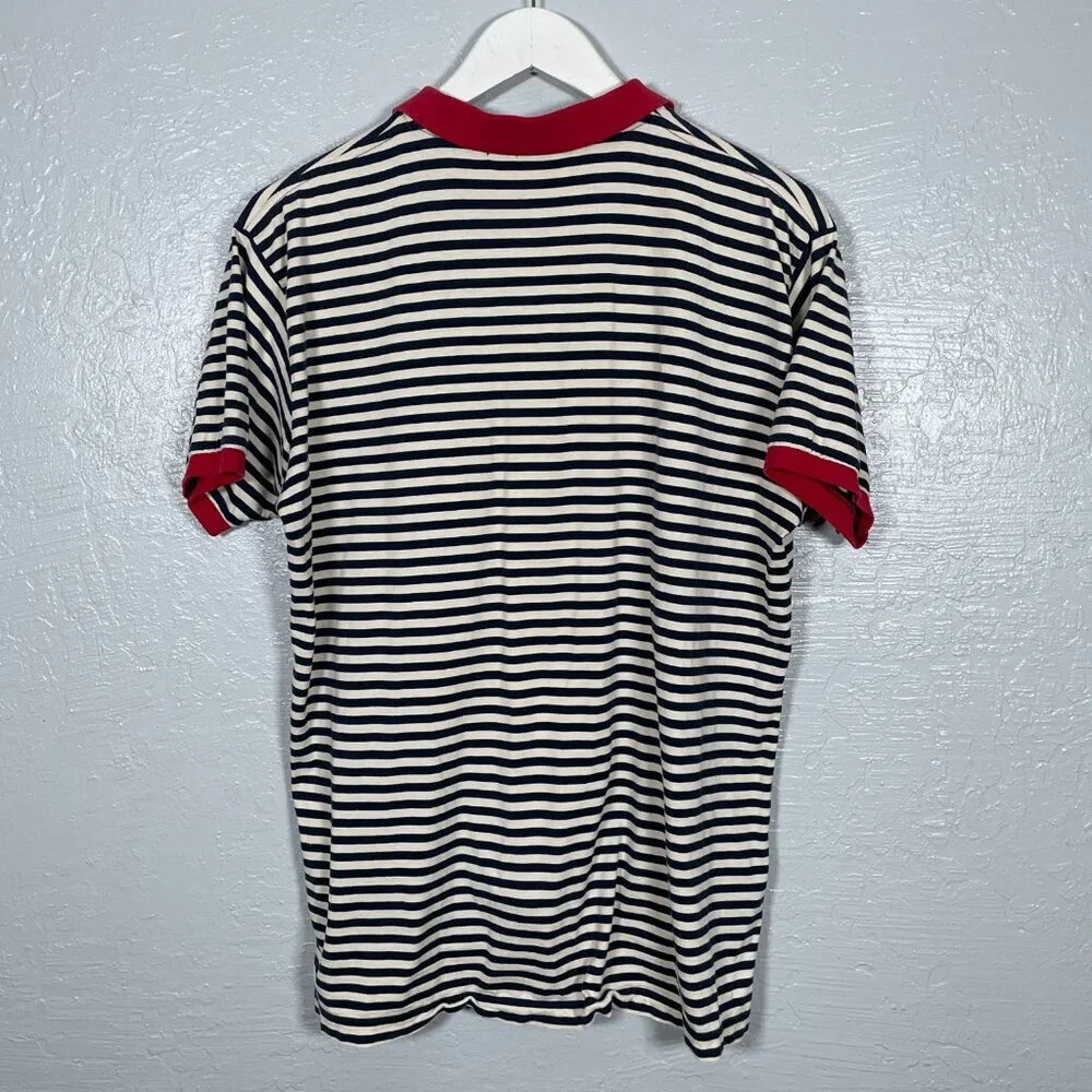 Ralph Lauren Men L Blue White Red Stripe Polo Shirt Short Sleeve Preppy Golf